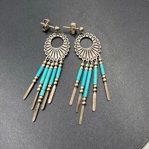Q.T. Quoc Turquoise Southwest Sterling Silver Blue Beaded Concho Native earrings